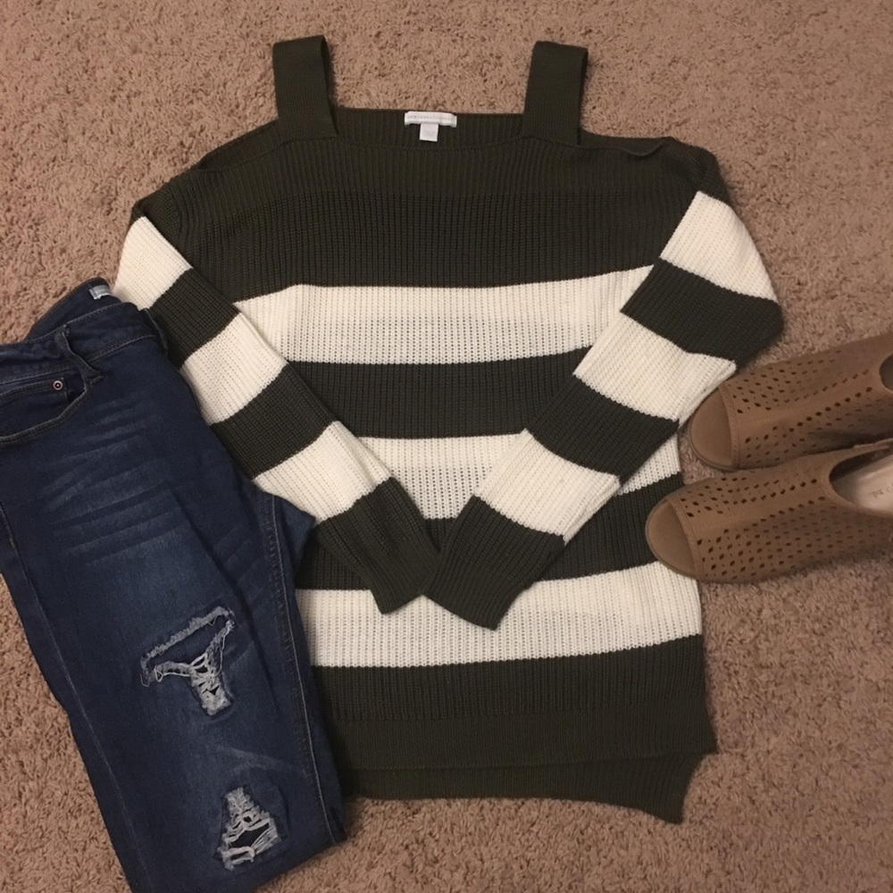 NYCO Striped Cold Shoulder Sweater